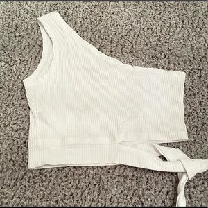 One Sleeved White Cropped Tank